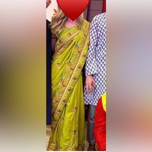 Lime Green Pre-pleated Saree